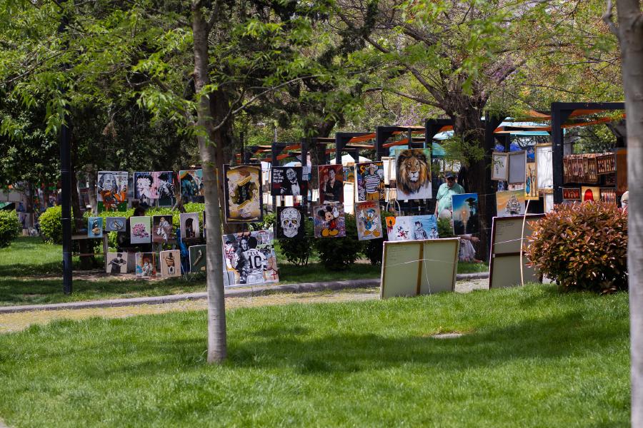 Open air public art market in Tbilisi, near the Khur River